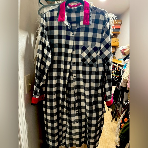 Jackets & Blazers - Upcycled plaid duster/ shirt dress Size M/L